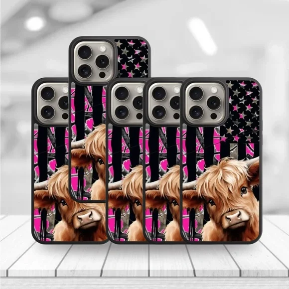 Highland Cow Pink Camo Phone Case - Picture 2 of 9